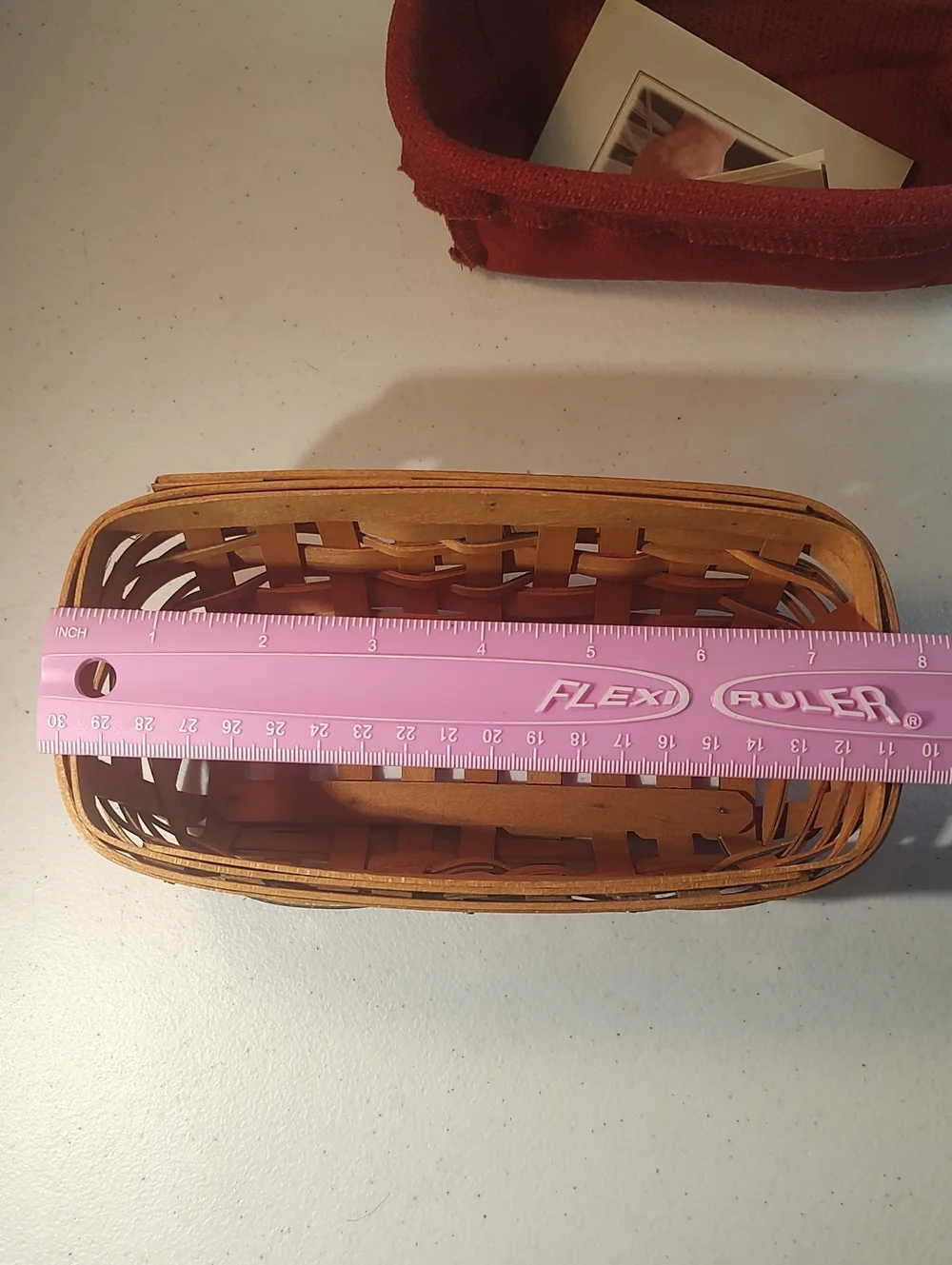 Longaberger Tidbit Basket And Fabric Liner In Paprika With Navy & Red Weavers